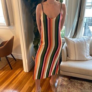 Stripped multicolores Reformation midi dress.